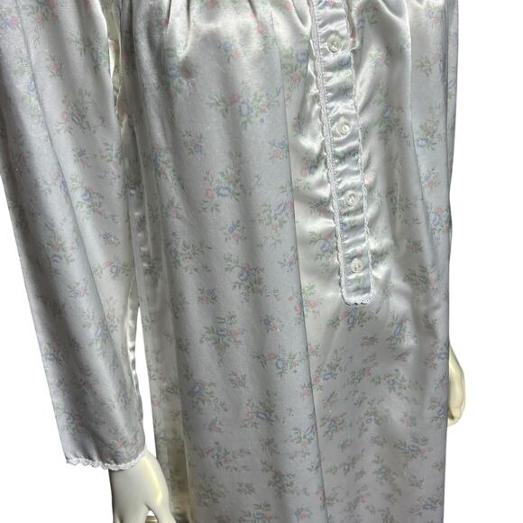 Vintage Satin Floral Nightgown, White with Pastel Flowers, Size Small - Picture 12 of 12